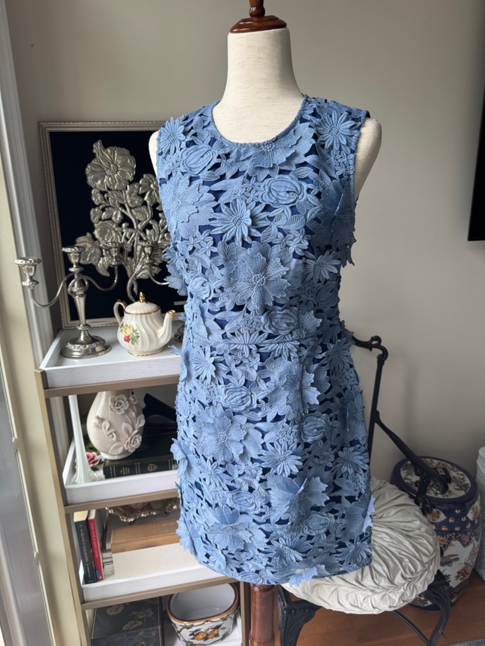 French Connection Powder Blue 3D Flowers Mini Dress